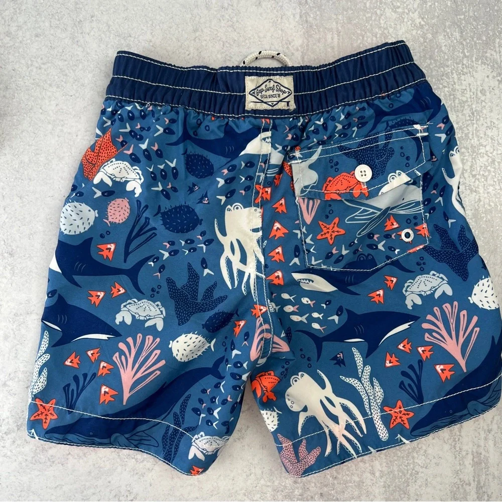 4T🦈🩳💦Boys GAP Boardshorts Swim Bathing Suits Set of 2 Shark Ocean & Floral Print